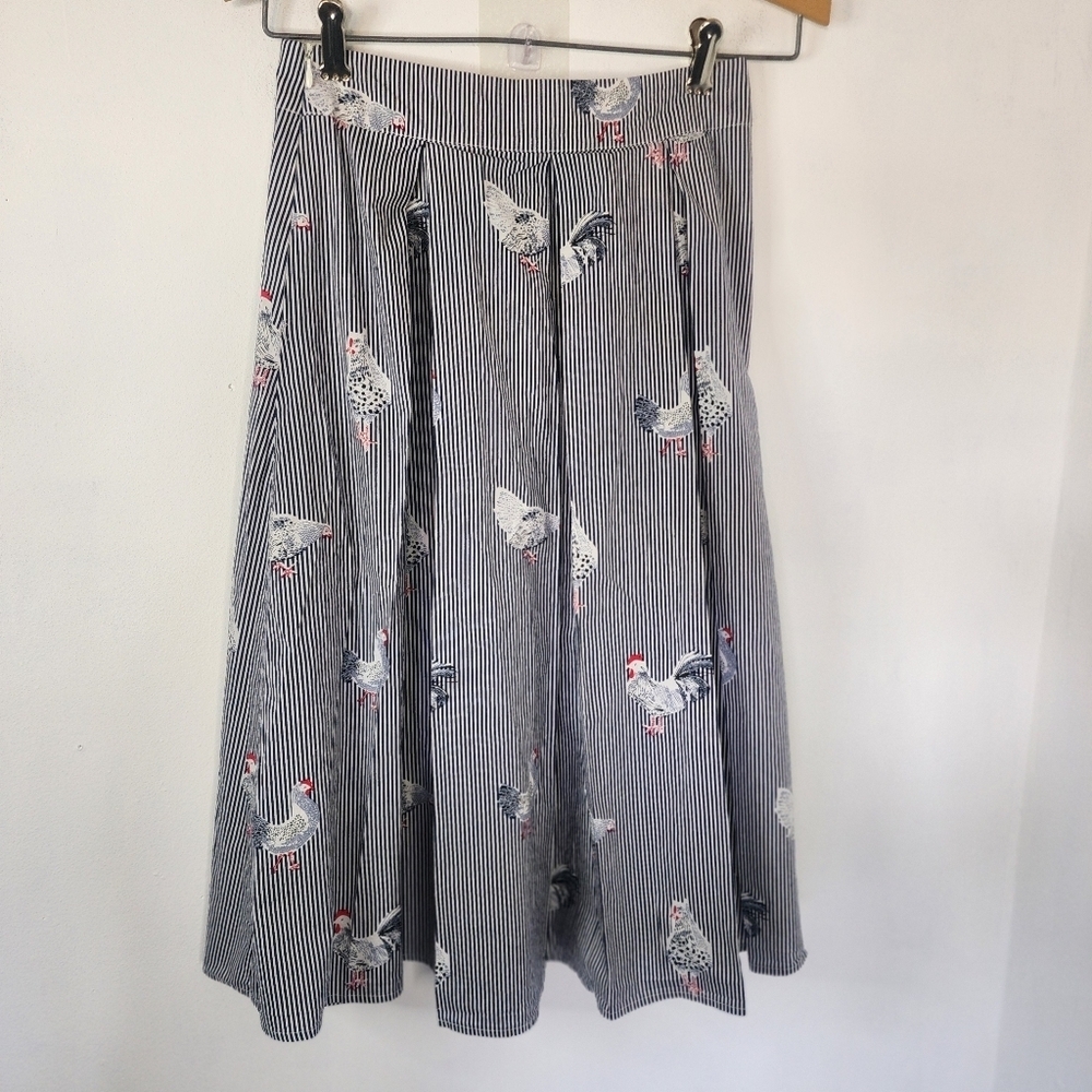 THML Striped Rooster Print Pleated Cotton Skirt - Picture 11 of 11